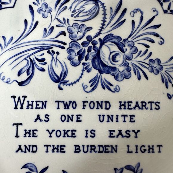 Vtg Crownford Two Fond Hearts Blue White Hanging Plate Gallery Wall Decor 5.5" - Picture 7 of 11